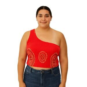 House of Harlow 1960 One-Shoulder Tribal Print Top -Size Medium, NWOT, Dark Pink